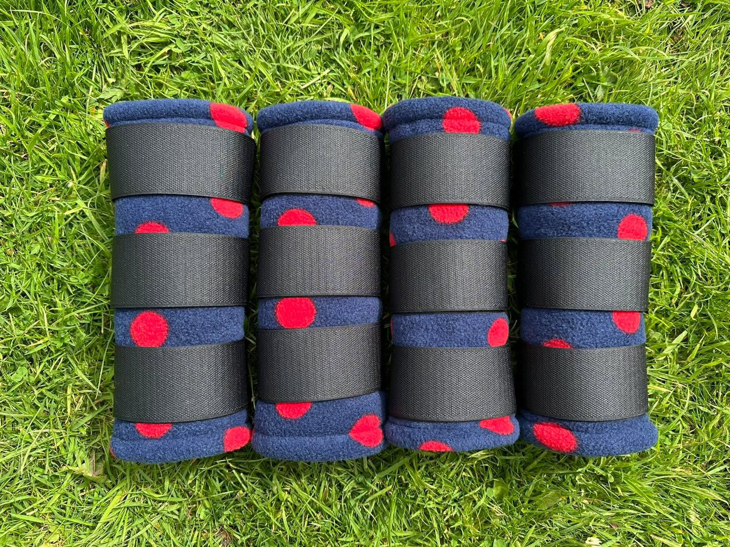 Full Size Navy & Red Spots Fleece Stable Boots